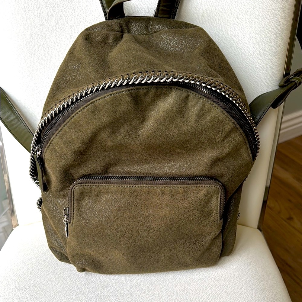 Stella McCartney Falabella Shaggy Deer Mini Backpack Olive Green Khaki Chain